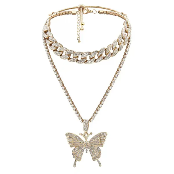 Necklaces & Chokers*Boogzel Clothing Butterfly Rhinestone Layered Necklace