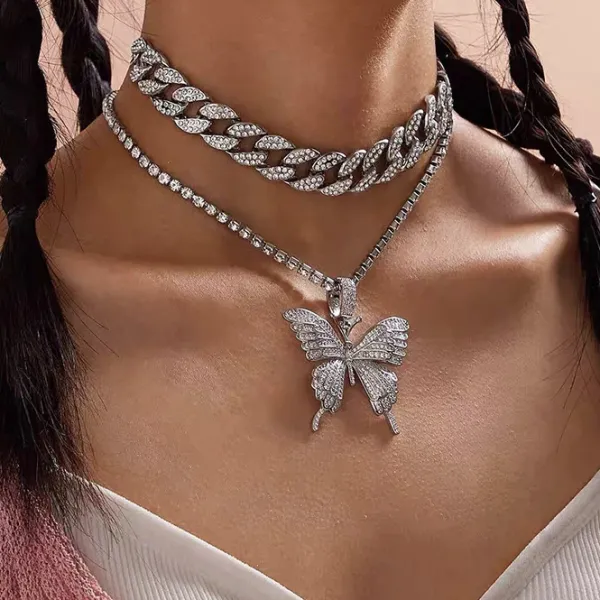 Necklaces & Chokers*Boogzel Clothing Butterfly Rhinestone Layered Necklace