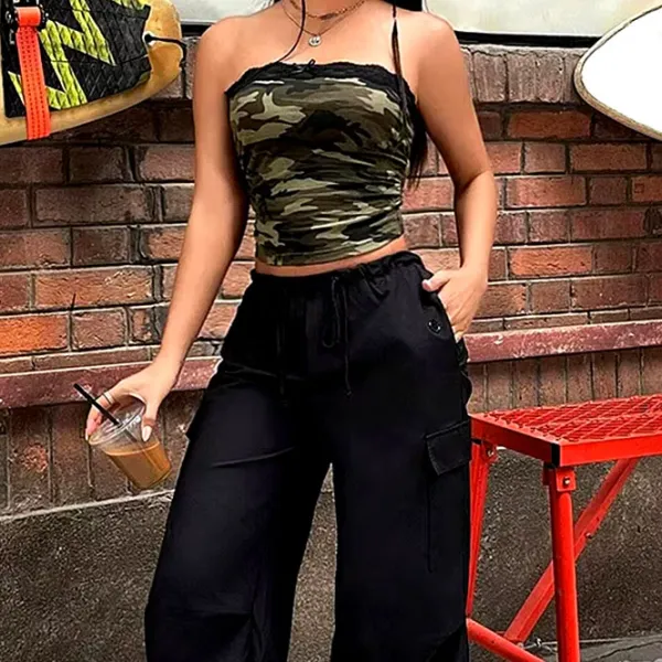 Y2K Tops|Crop Tops*Boogzel Clothing Camouflage Lace Tube Top Green