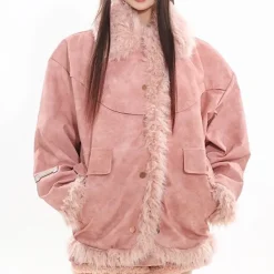 Coats & Jackets*Boogzel Clothing Campus Queen Fur Trim Jacket Pink