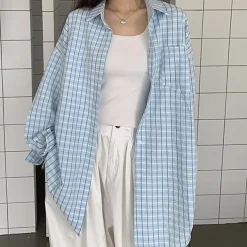 Long Sleeve Tops*Boogzel Clothing Campus Secret Plaid Shirt Blue