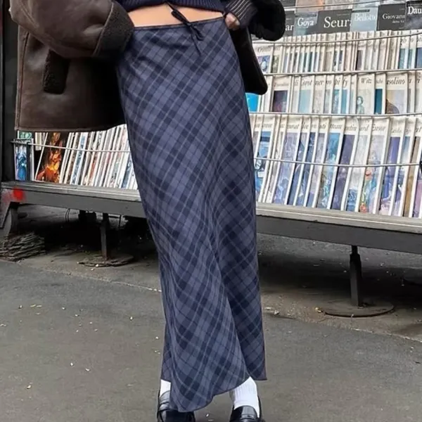 Skirts*Boogzel Clothing Campus Secrets Plaid Maxi Skirt Blue