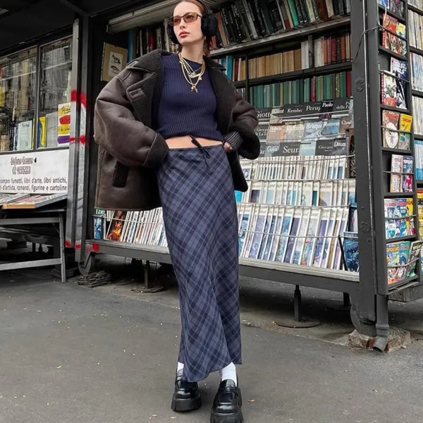 Skirts*Boogzel Clothing Campus Secrets Plaid Maxi Skirt Blue