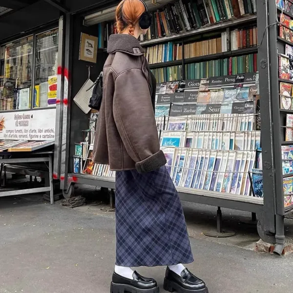 Skirts*Boogzel Clothing Campus Secrets Plaid Maxi Skirt Blue