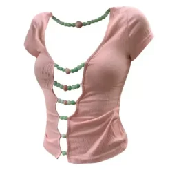 Y2K Tops*Boogzel Clothing Candy Beads Split Top Pink