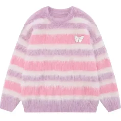 Striped Sweaters|Sweaters*Boogzel Clothing Candy Butterfly Fuzzy Sweater