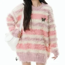 Striped Sweaters|Sweaters*Boogzel Clothing Candy Butterfly Fuzzy Sweater