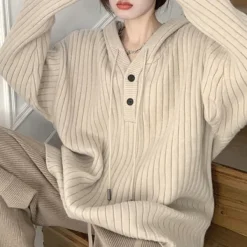 Sweaters|Hoodies*Boogzel Clothing Caramel Latte Knit Hoodie Beige