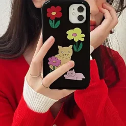 Iphone Cases*Boogzel Clothing Cat Flower iPhone Case Black
