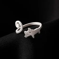 Rings*Boogzel Clothing Cat with Long Tail Ring Silver