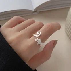 Rings*Boogzel Clothing Cat with Long Tail Ring Silver
