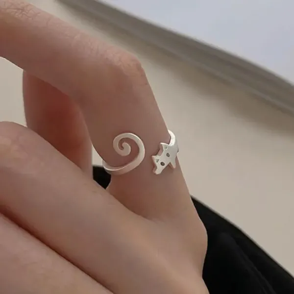Rings*Boogzel Clothing Cat with Long Tail Ring Silver