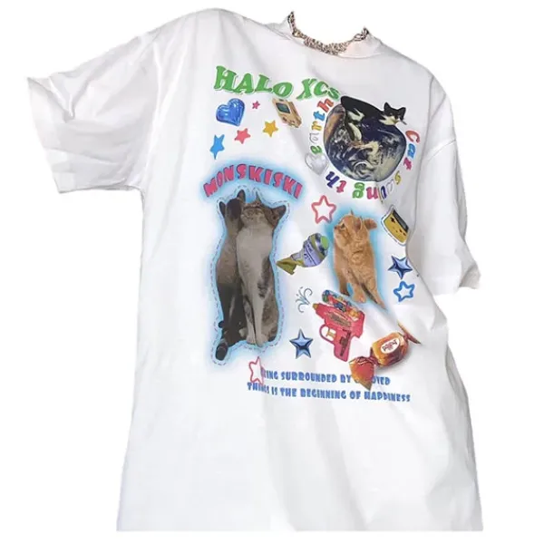Aesthetic T-Shirts & Graphic Tees*Boogzel Clothing Cat's Planet Graphic Tee White