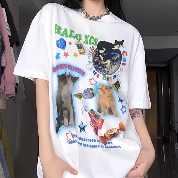 Aesthetic T-Shirts & Graphic Tees*Boogzel Clothing Cat's Planet Graphic Tee White