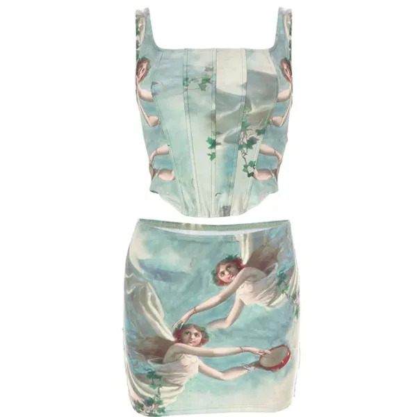 Dresses & Rompers|Skirts*Boogzel Clothing Celestial Cherub Corset Top & Skirt Set Green
