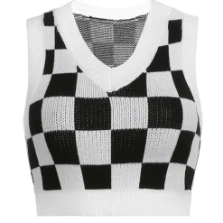 Knit Vests|Crop Tops*Boogzel Clothing Check On It Knit Vest White/black