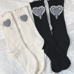 Socks*Boogzel Clothing Checker Heart Knee Socks