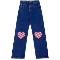 Jeans*Boogzel Clothing Checker Heart Wide Jeans