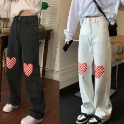 Jeans*Boogzel Clothing Checker Heart Wide Jeans