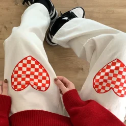 Jeans*Boogzel Clothing Checker Heart Wide Jeans