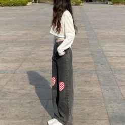 Jeans*Boogzel Clothing Checker Heart Wide Jeans