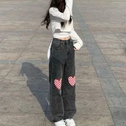 Jeans*Boogzel Clothing Checker Heart Wide Jeans