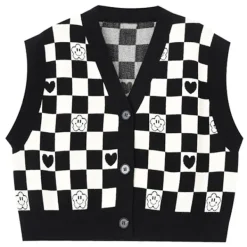 Knit Vests*Boogzel Clothing Checkerboard Cropped Vest Black/white