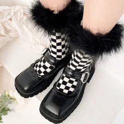 Socks*Boogzel Clothing Checkered Furry Socks
