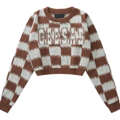 Sweaters*Boogzel Clothing Checkered Fuzzy Crop Sweater