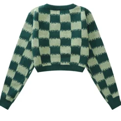 Sweaters*Boogzel Clothing Checkered Fuzzy Crop Sweater