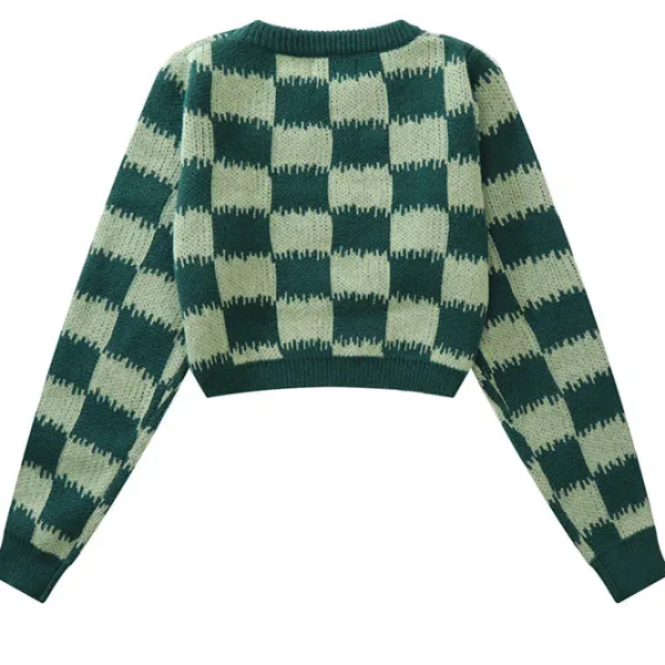 Sweaters*Boogzel Clothing Checkered Fuzzy Crop Sweater