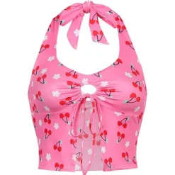 Crop Tops*Boogzel Clothing Cherry Blossom Halter Top Pink