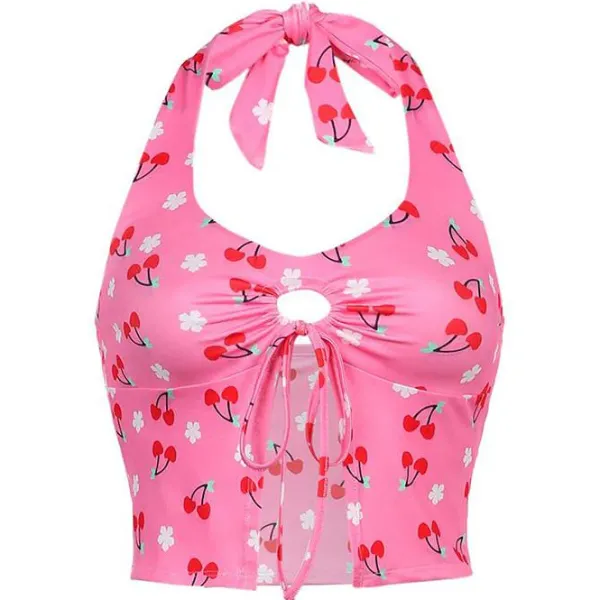 Crop Tops*Boogzel Clothing Cherry Blossom Halter Top Pink