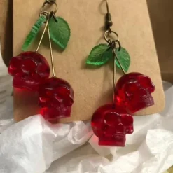 Earrings*Boogzel Clothing Cherry Skulls Earrings Red