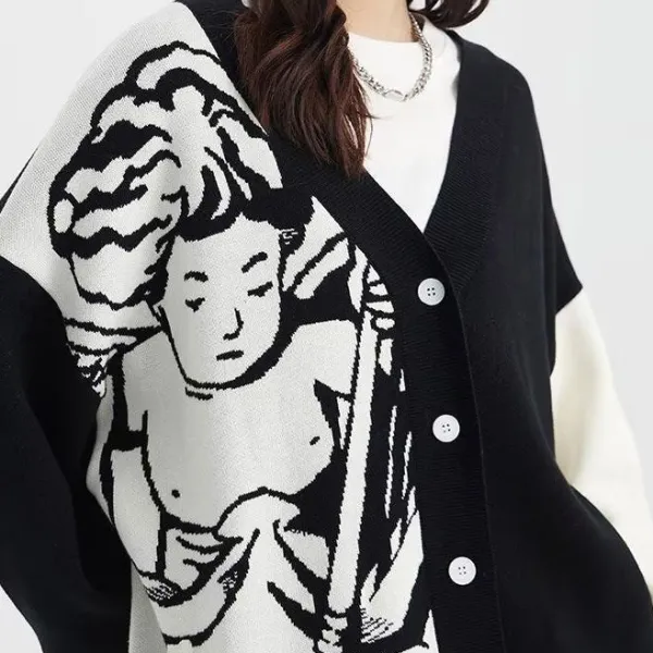 Knit Cardigans*Boogzel Clothing Cherub Aesthetic Asymmetrical Cardigan Black/white