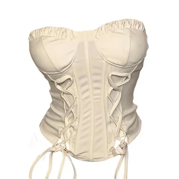 Y2K Tops|Corset Tops*Boogzel Clothing Clean Girl Aesthetic Lace Up Corset Beige