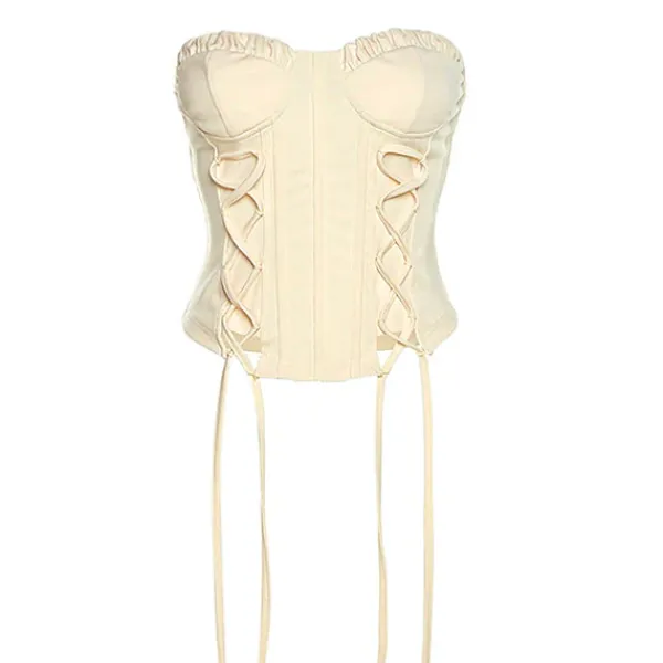 Y2K Tops|Corset Tops*Boogzel Clothing Clean Girl Aesthetic Lace Up Corset Beige