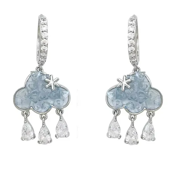 Earrings*Boogzel Clothing Cloud Crystal Drop Earrings Silver
