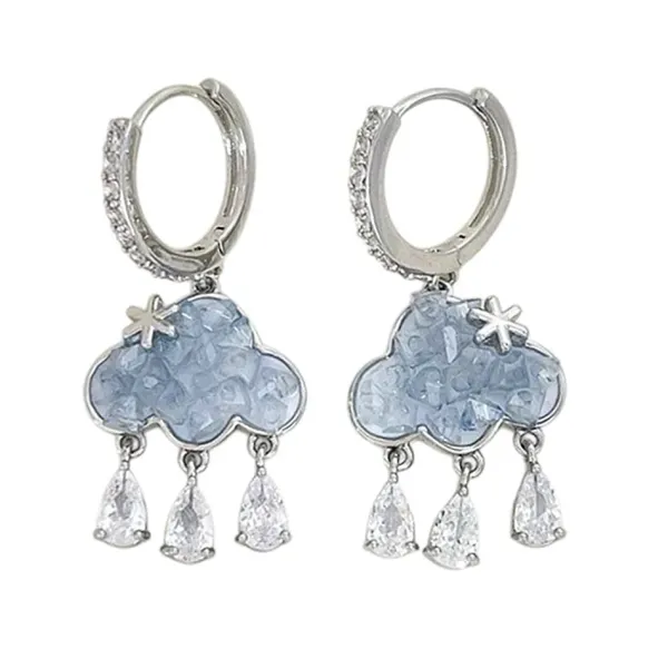 Earrings*Boogzel Clothing Cloud Crystal Drop Earrings Silver
