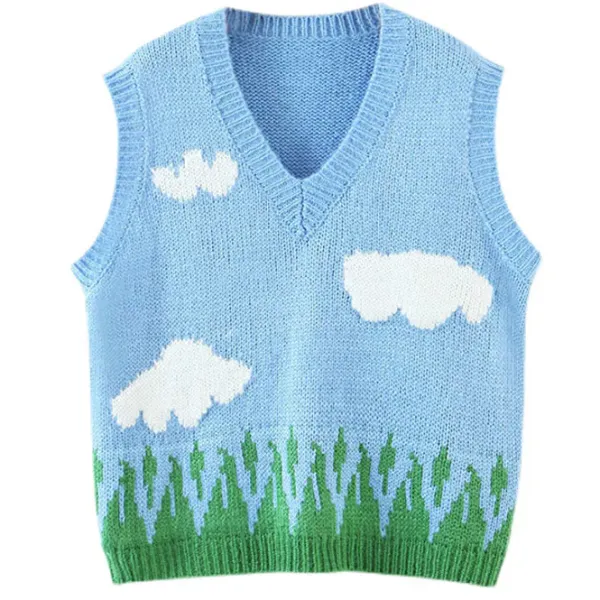 Knit Vests*Boogzel Clothing Cloud Knit Vest Blue