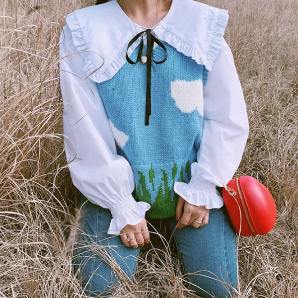 Knit Vests*Boogzel Clothing Cloud Knit Vest Blue