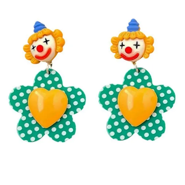 Earrings*Boogzel Clothing Clown & Flower Earrings Green