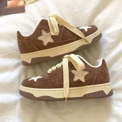 Aesthetic Sneakers*Boogzel Clothing Coffee Cream Star Sneakers Brown