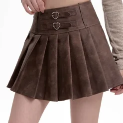 Skirts*Boogzel Clothing Coffee Cream Heart Buckle Mini Skirt Brown