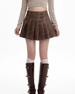 Skirts*Boogzel Clothing Coffee Cream Heart Buckle Mini Skirt Brown