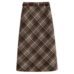 Skirts*Boogzel Clothing Coffee Cream Plaid Midi Skirt Brown