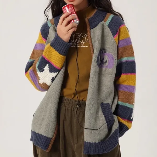 Sweaters*Boogzel Clothing Colorful Striped Indie Kid Zip Sweater Multi