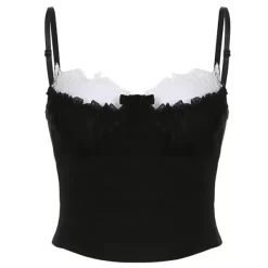 Corset Tops|Crop Tops*Boogzel Clothing Contrast Lace Ruched Bust Cami Top Black/white