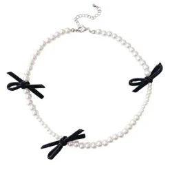 Necklaces & Chokers*Boogzel Clothing Coquette Aeshetic Pearl Bow Choker White/black
