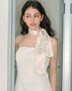 Other*Boogzel Clothing Coquette Aesthetic Bow Print Scarf White/pink